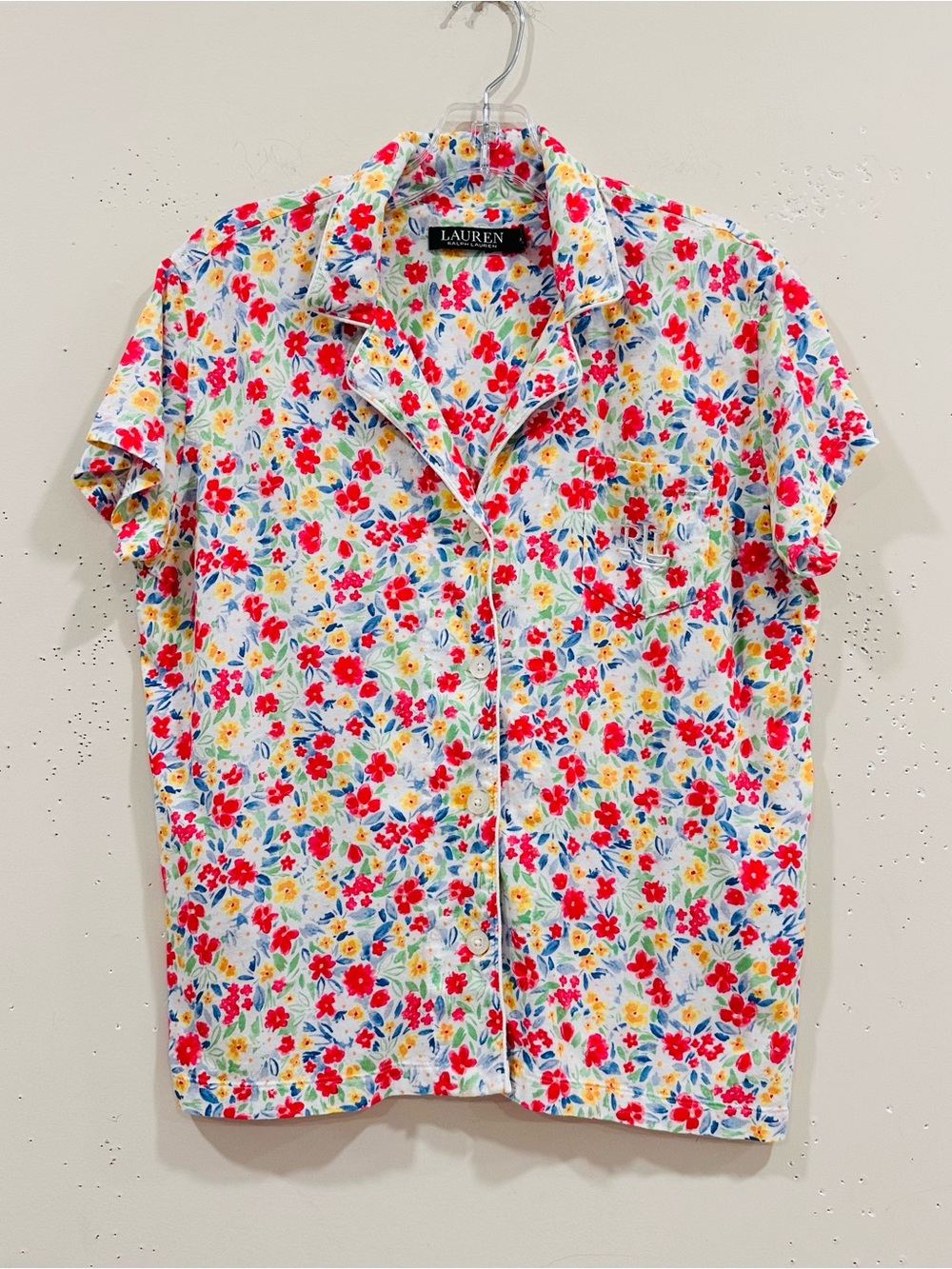 Lauren Ralph Lauren Pajama Top Womens M Floral Short Sleeve Button Up